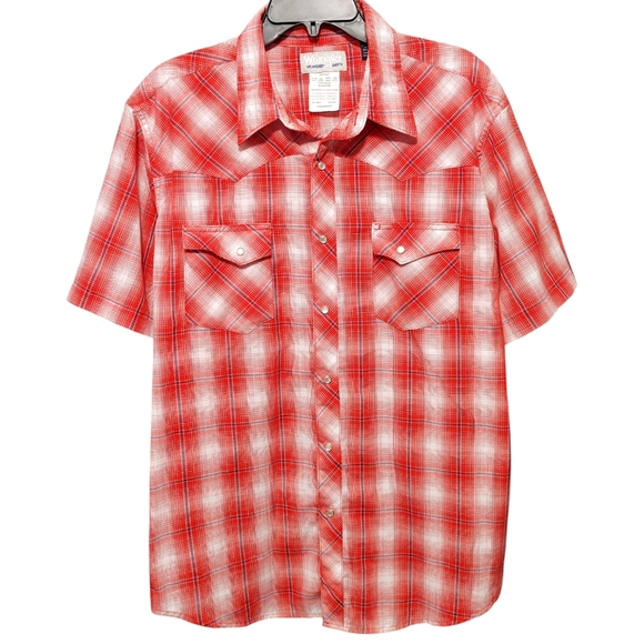 Wrangler Rancher Red Plaid Pearl Snap Button Short Sleeve Men's Shirt Size XL - Picture 11 of 11